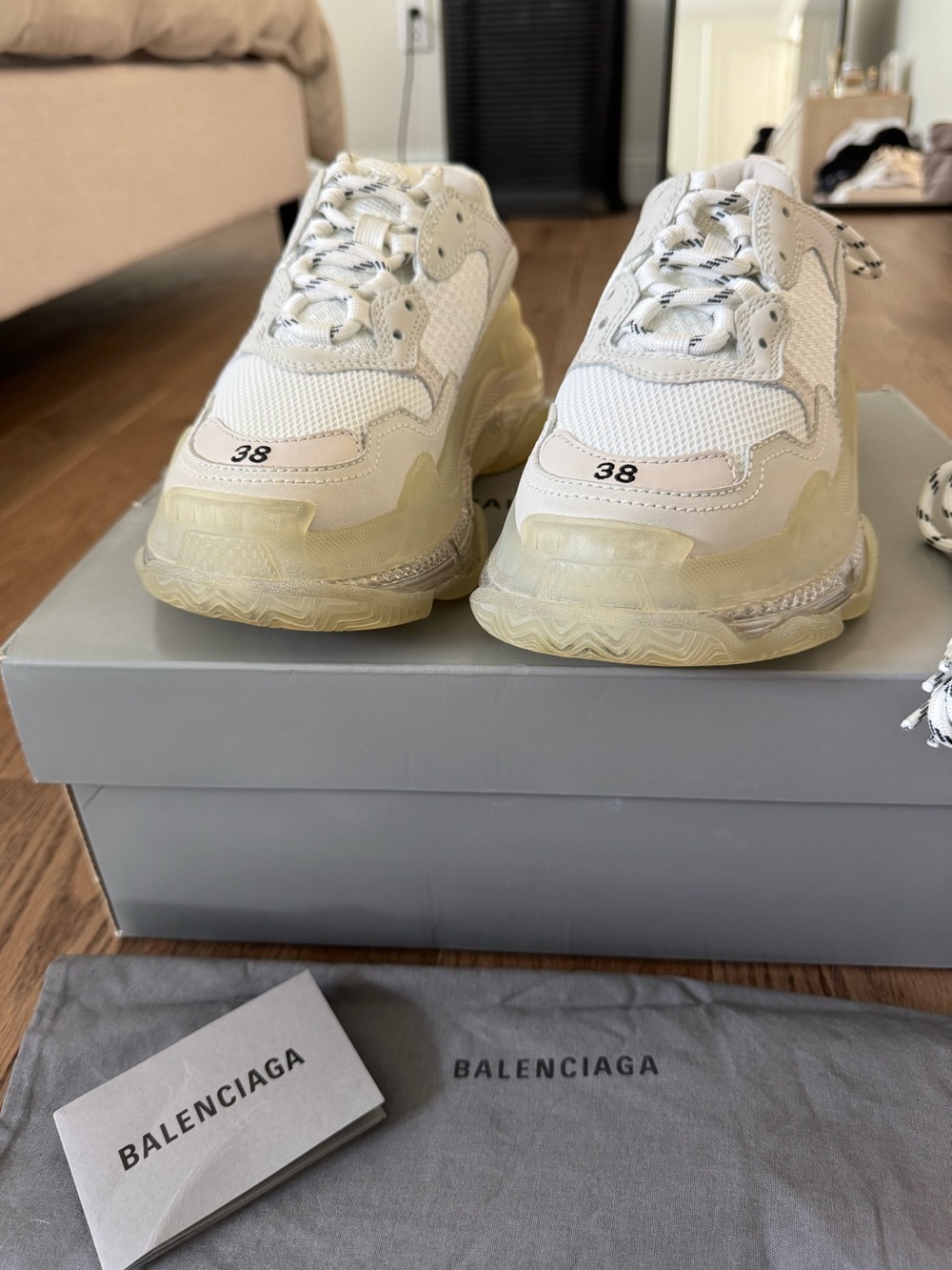 Balenciaga Triple S Sneakers in White with Yellow-Tinted Soles